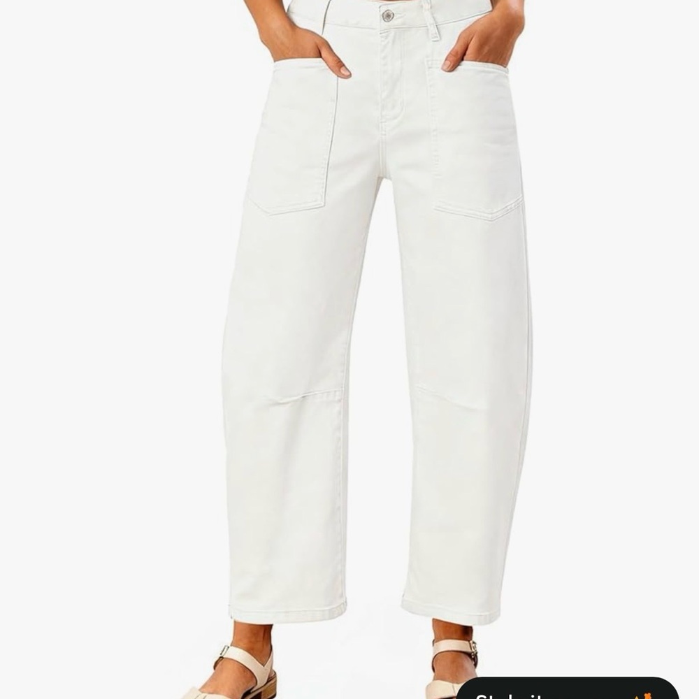 Women's White Barrel Jeans